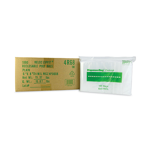 BagCo Zippit Resealable Bags, 4 mil, 6 x 8, Clear, 100 Bags/Pack, 10 Packs/Carton (MGZ4P0608)