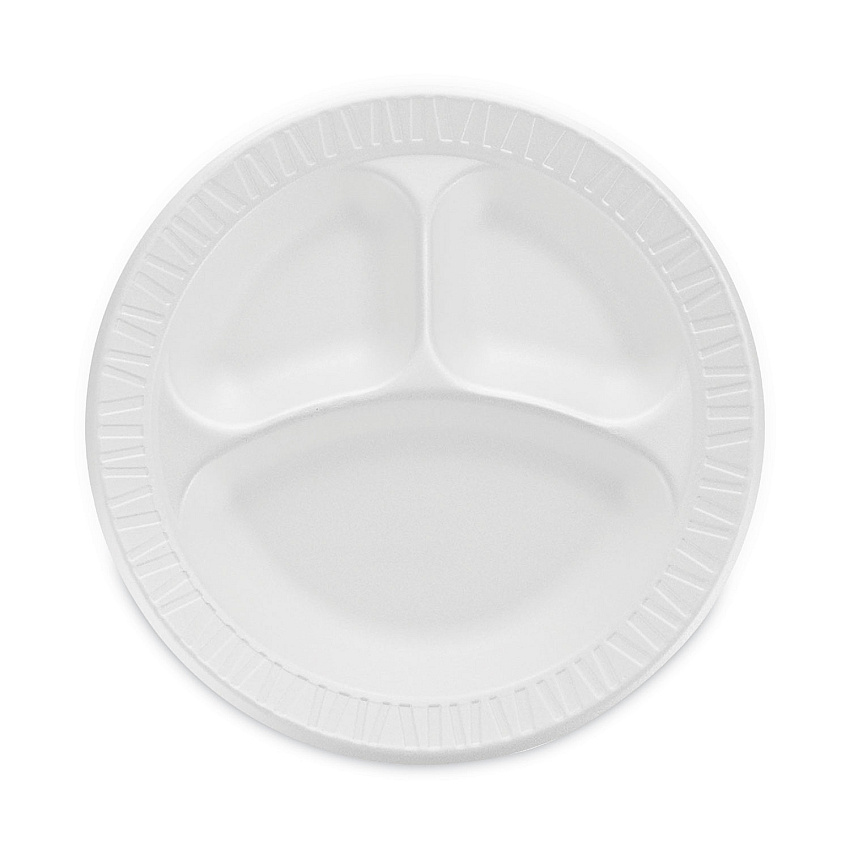 Dart Concorde Non-Laminated Foam Plate, 3-Compartment Plate, 10.25" dia, White, 125/Pack, 4 Packs/Carton (10CPWC)