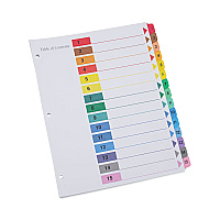 Universal Deluxe Table of Contents Dividers for Printers, 15-Tab, 1 to 15; Table Of Contents, 11 x 8.5, White, 6 Sets (UNV24808)