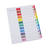 Universal Deluxe Table of Contents Dividers for Printers, 12-Tab, 1 to 12; Table Of Contents, 11 x 8.5, White, 6 Sets (UNV24806)