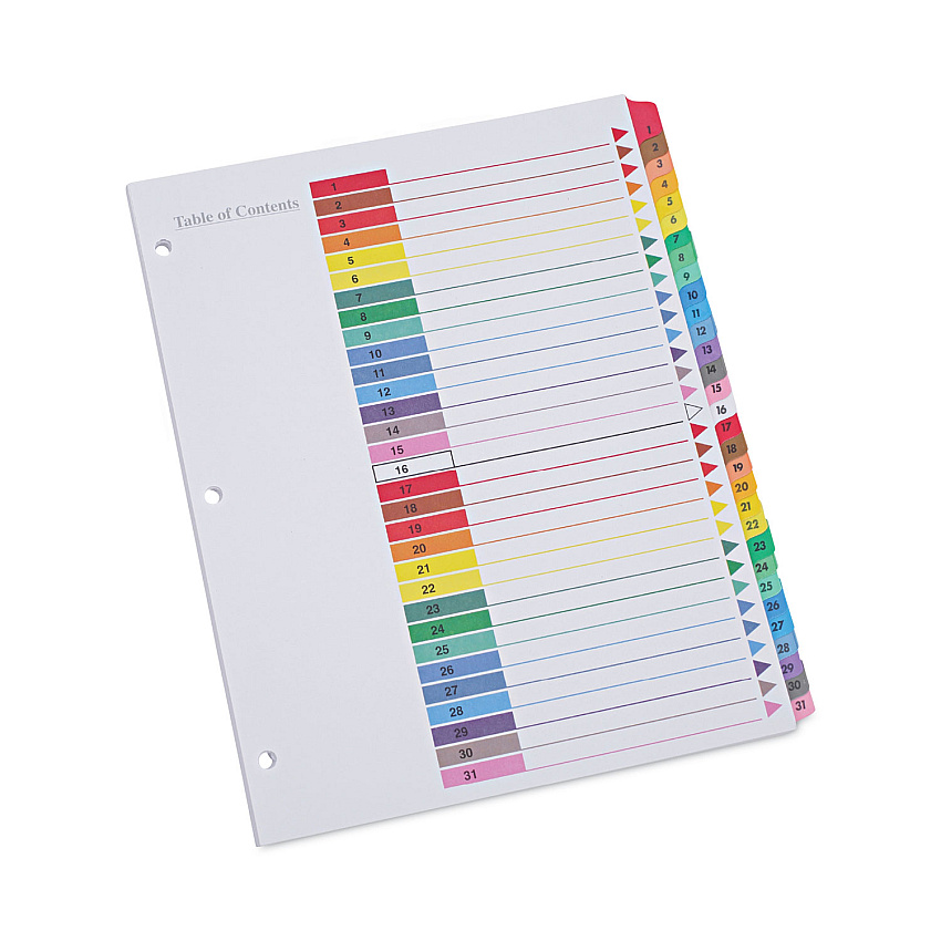 Universal Deluxe Table of Contents Dividers for Printers, 31-Tab, 1 to 31, 11 x 8.5, White, 1 Set (UNV24814)