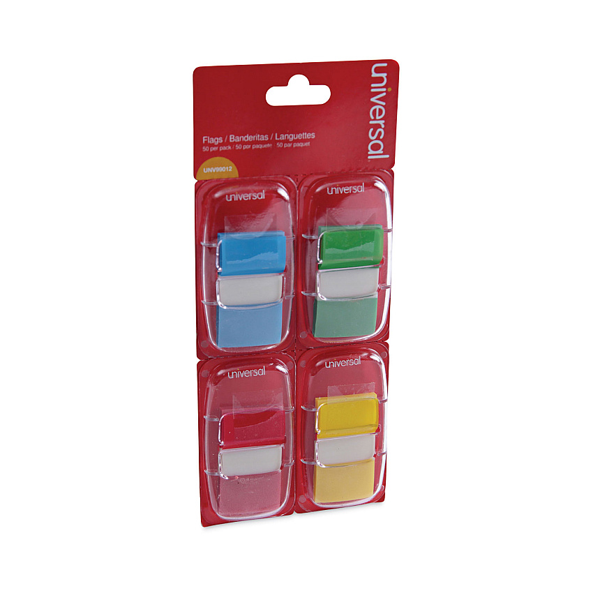 Universal Deluxe Pop-Up Page Flags, 1 x 1.75, Four Assorted Colors, 50 Flags/Dispenser, 4 Dispensers/Pack (UNV99012)