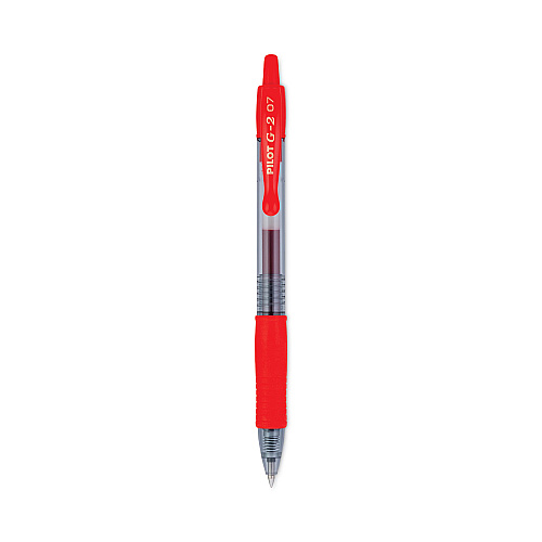 Pilot G2 Premium Gel Pen, Retractable, Fine 0.7 mm, Red Ink, Smoke/Red Barrel, Dozen (31022)
