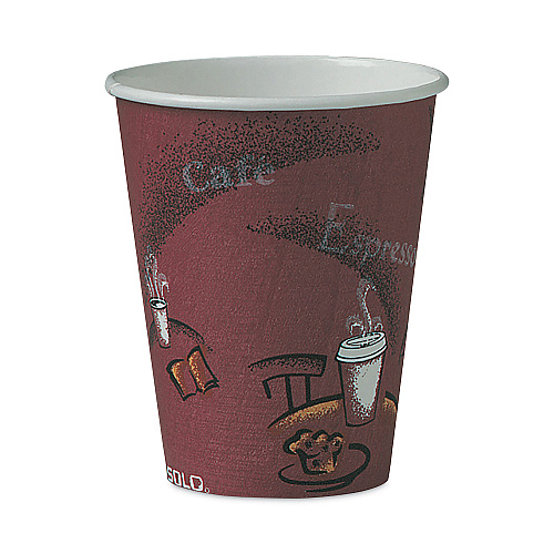 SOLO Paper Hot Drink Cups in Bistro Design, 8 oz, Maroon, 50/Pack (378SIPK)