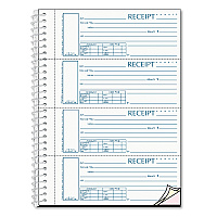 Rediform Spiralbound Unnumbered Money Receipt Book, Three-Part Carbonless, 7 x 2.75, 4 Forms/Sheet, 120 Forms Total (S16444WCL)