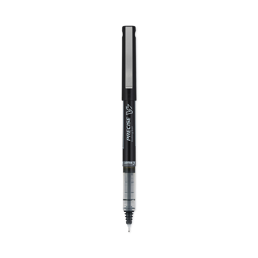Pilot Precise V7 Roller Ball Pen, Stick, Fine 0.7 mm, Black Ink, Black/Clear Barrel, Dozen (35346)