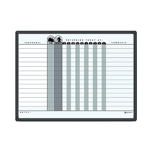 Quartet Employee In/Out Board System, Up to 15 Employees, 24 x 18, Porcelain White/Gray Surface, Black Aluminum Frame (781G)