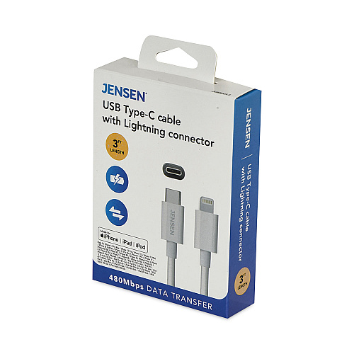 JENSEN USB-C to Lightning Cable, 3 ft, White (JU832CL3V)