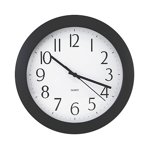 Universal Whisper Quiet Clock, 12" Overall Diameter, Black Case, 1 AA (sold separately) (UNV10451)