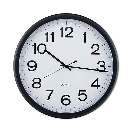 Universal Round Wall Clock, 13.5" Overall Diameter, Black Case, 1 AA (sold separately) (UNV11641)
