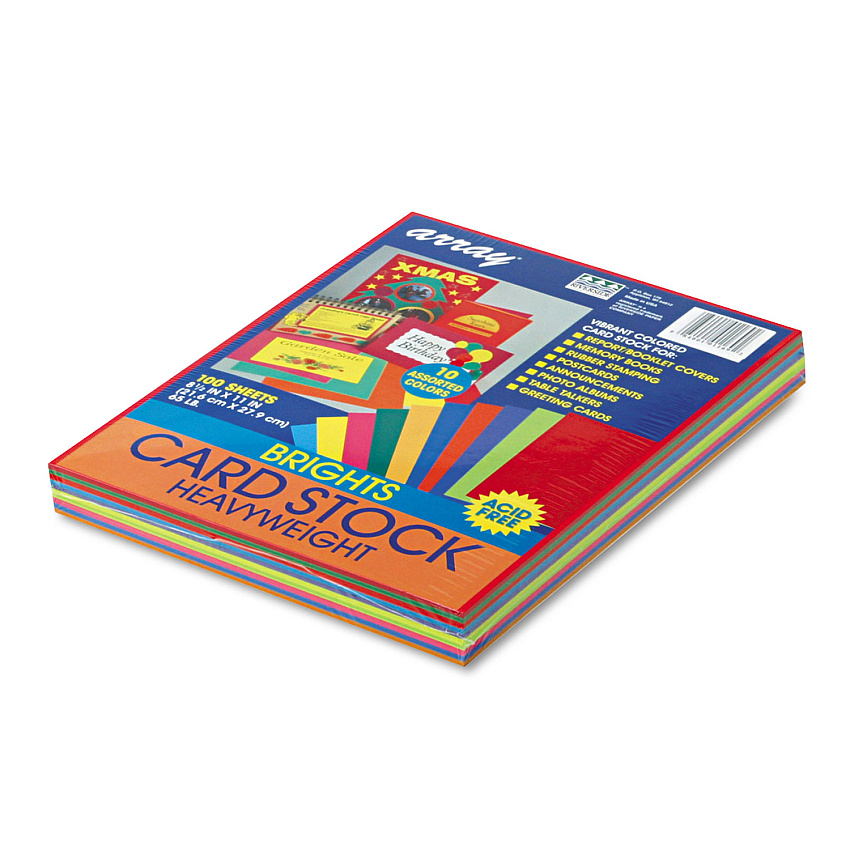 Pacon Array Card Stock, 65 lb Cover Weight, 8.5 x 11, Assorted Bright Colors, 100/Pack (101169)