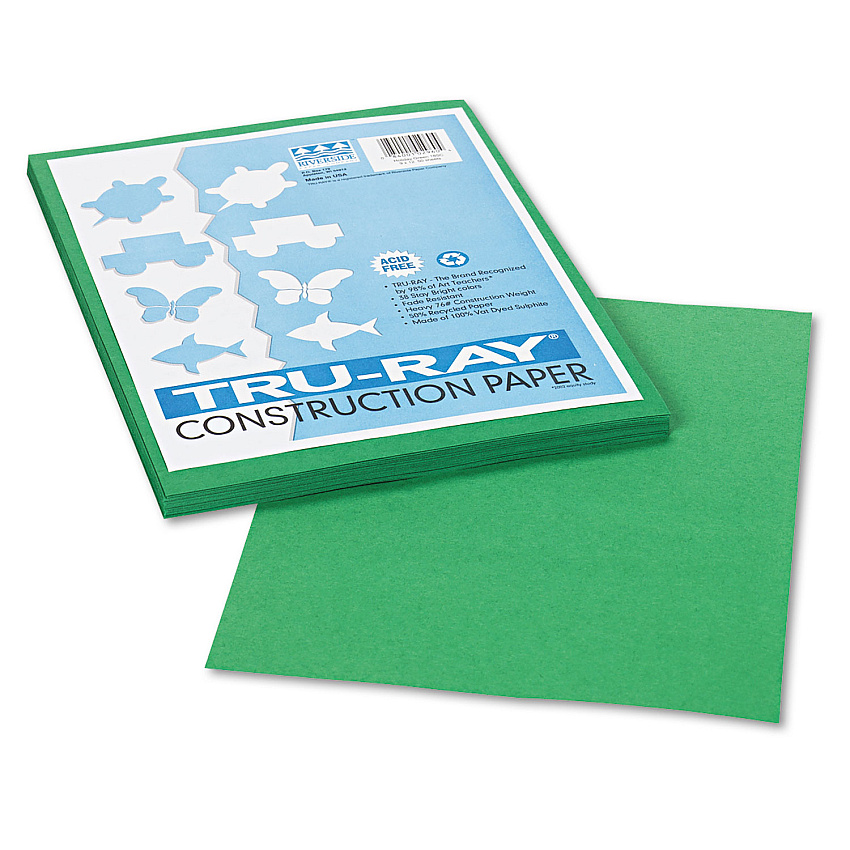 Pacon Tru-Ray Construction Paper, 76 lb Text Weight, 9 x 12, Holiday Green, 50/Pack (102960)