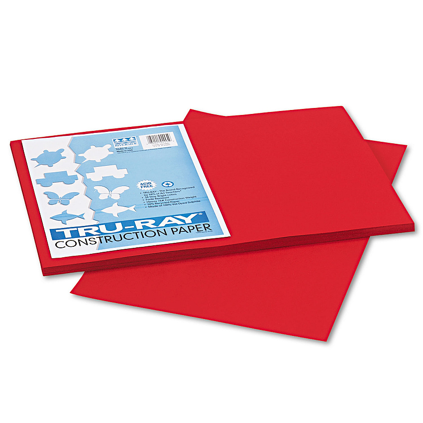 Pacon Tru-Ray Construction Paper, 76 lb Text Weight, 12 x 18, Holiday Red, 50/Pack (102994)
