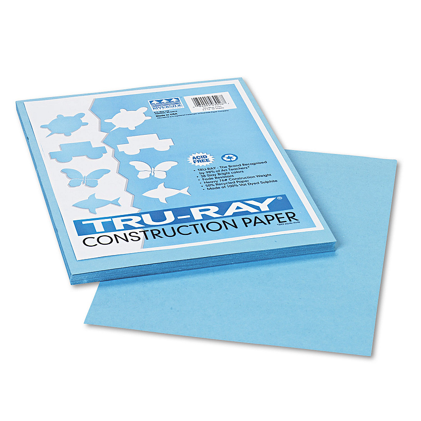 Pacon Tru-Ray Construction Paper, 76 lb Text Weight, 9 x 12, Sky Blue, 50/Pack (103016)