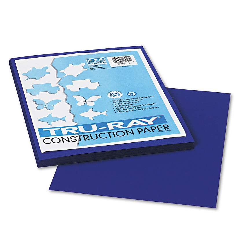 Pacon Tru-Ray Construction Paper, 76 lb Text Weight, 9 x 12, Royal Blue, 50/Pack (103017)