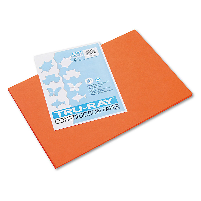 Pacon Tru-Ray Construction Paper, 76 lb Text Weight, 12 x 18, Orange, 50/Pack (103034)