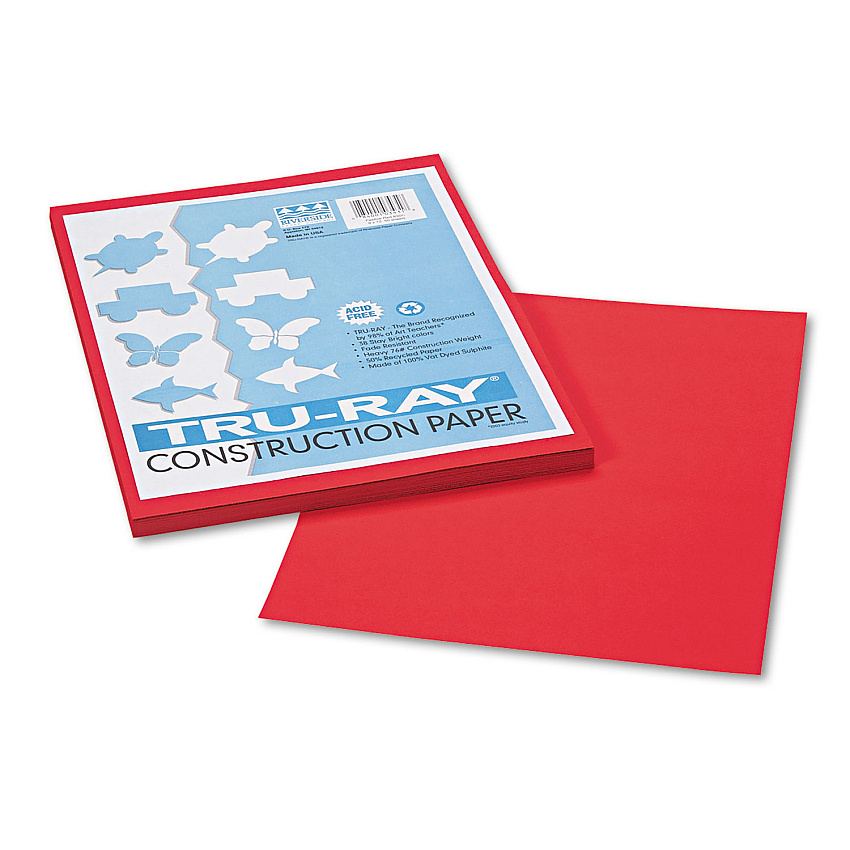 Pacon Tru-Ray Construction Paper, 76 lb Text Weight, 9 x 12, Festive Red, 50/Pack (103431)