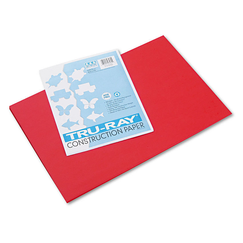 Pacon Tru-Ray Construction Paper, 76 lb Text Weight, 12 x 18, Festive Red, 50/Pack (103432)