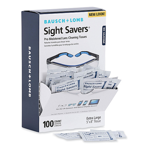 Bausch & Lomb Sight Savers Premoistened Lens Cleaning Tissues, 8 x 5, 100/Box (8574GM)