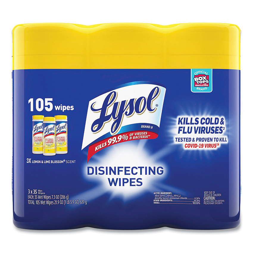 Lysol&reg; Disinfecting Wipes, Lemon Lime, 105 Wipes, 3 Canisters (82159PK)