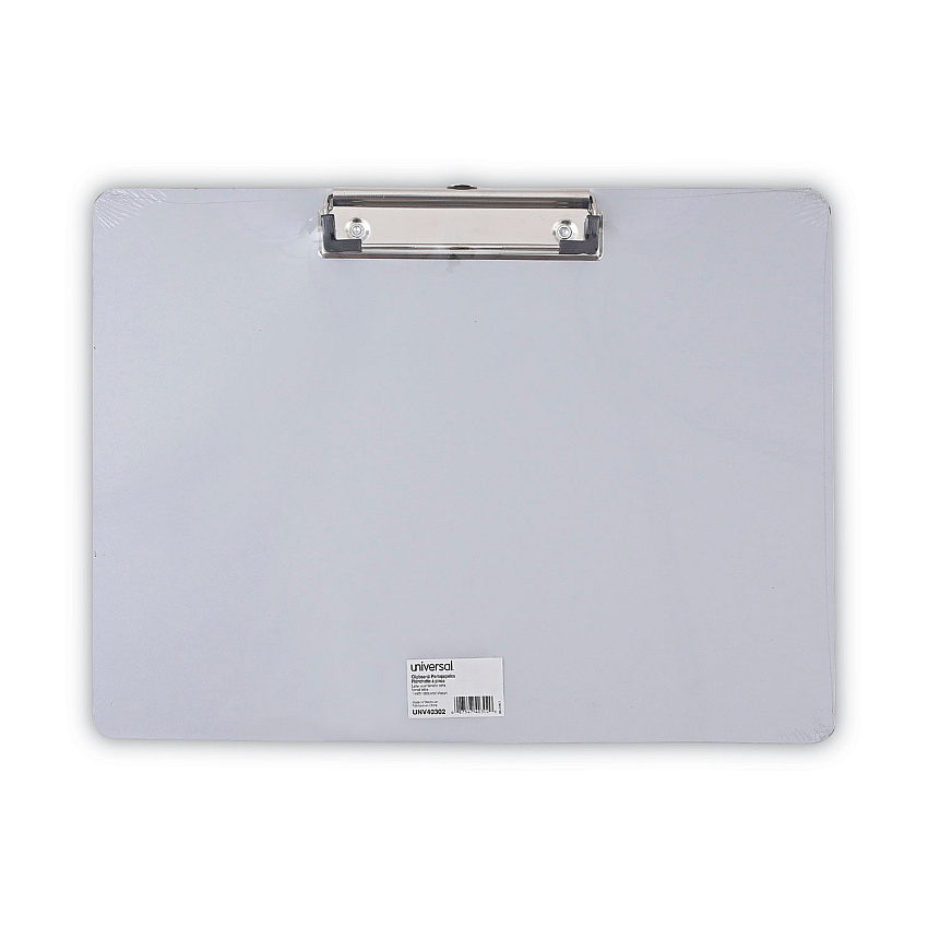 Universal Plastic Brushed Aluminum Clipboard, Landscape Orientation, 0.5" Clip Capacity, Holds 11 x 8.5 Sheets, Silver (UNV40302)