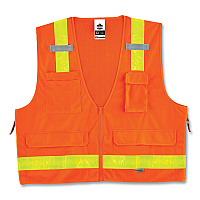 ergodyne GloWear 8250ZHG Class 2 Hi-Gloss Surveyors Zipper Vest, Polyester, Large/X-Large, Orange (21435)