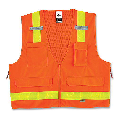 ergodyne GloWear 8250ZHG Class 2 Hi-Gloss Surveyors Zipper Vest, Polyester, Large/X-Large, Orange (21435)