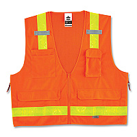 ergodyne GloWear 8250ZHG Class 2 Hi-Gloss Surveyors Zipper Vest, Polyester, 4X-Large/5X-Large, Orange (21439)