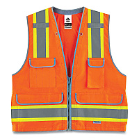 ergodyne GloWear 8254HDZ Class 2 Heavy-Duty Surveyors Zipper Vest, Polyester, Small/Medium, Orange (21453)