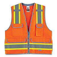 ergodyne GloWear 8254HDZ Class 2 Heavy-Duty Surveyors Zipper Vest, Polyester, Large/X-Large, Orange (21455)