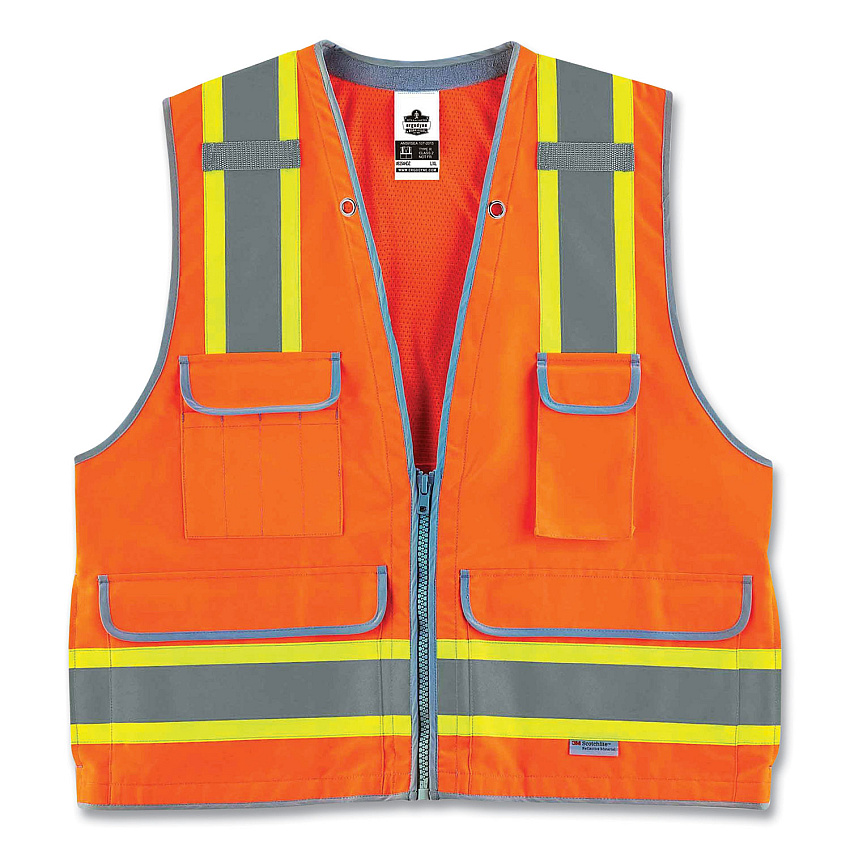 ergodyne GloWear 8254HDZ Class 2 Heavy-Duty Surveyors Zipper Vest, Polyester, Large/X-Large, Orange (21455)