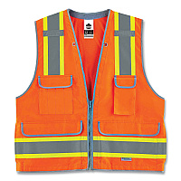 ergodyne GloWear 8254HDZ Class 2 Heavy-Duty Surveyors Zipper Vest, Polyester, 4X-Large/5X-Large, Orange (21459)