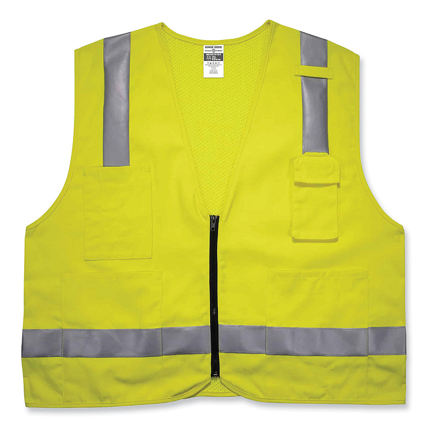 ergodyne GloWear 8262FRZ Class 2 FR Surveyor Zip Vest, Tencel/Modacrylic/Para-aramid/Kevlar, 4X-Large/5X-Large, Lime (21489)