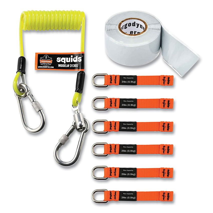 ergodyne Squids 3180 Tool Tethering Kit, 2 lb Max Working Capacity, 6.5" to 48" Long, Yellow/Black (19650)