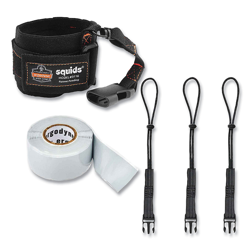 ergodyne Squids 3192 Wrist Lanyard Tethering Kit, 3 lb Max Working Capacity, 7.5" Long, Black (19662)