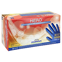 Hero Latex Pwdfree 14 Mil Extended Cuff Exam Gloves Blue Med, Case Of 500 (HER005)