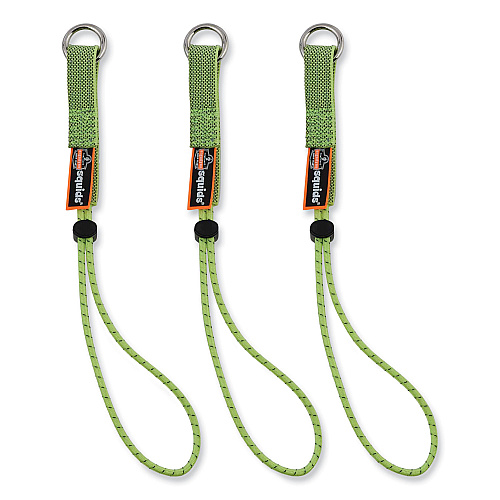 ergodyne Squids 3703 Elastic Loop Tool Tails with D-Rings, 15 lb Max Working Capacity, 15" Long, Lime, 3/Pack, 20 Packs/Carton (19767BULK)