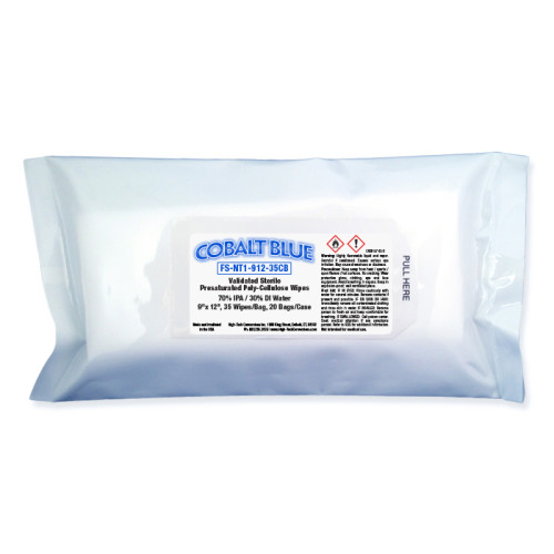 Cobalt Blue Pre-sat Sterile Cleanroom Wipe 9x12 - Bag Of 35 (FS-NT1-912.35CB)