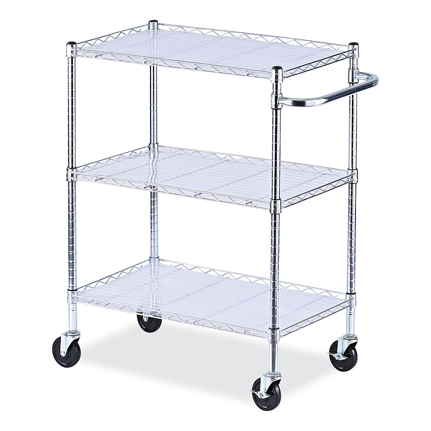Alera Three-Shelf Wire Cart with Liners, Metal, 3 Shelves, 600 lb Capacity, 34.21" x 18" x 40", Silver (ALESW333018SR)