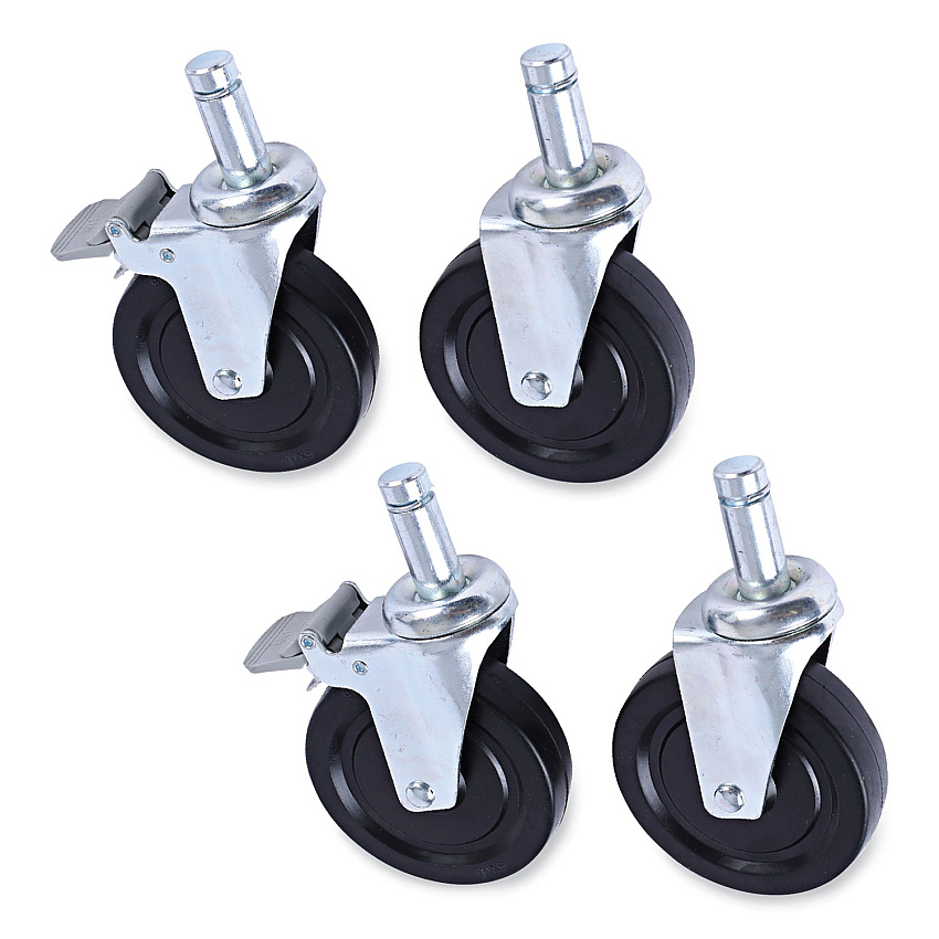 Alera Optional Casters for Wire Shelving, Hooded Design with Integrated Bumpers, Grip Ring Stem, 5" Wheel, Black, 4/Set (2 Locking) (ALESW590004)