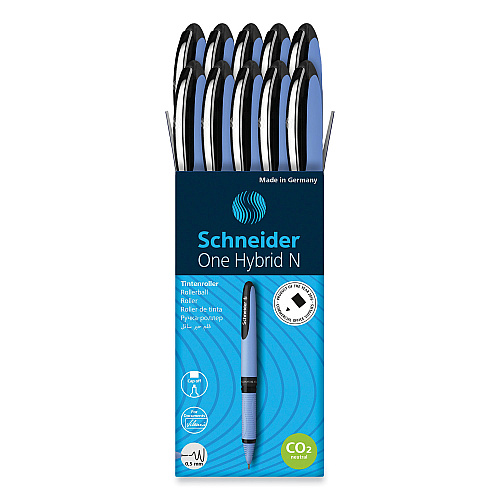 Schneider One Hybrid N Roller Ball Pen, Stick, Fine 0.5 mm, Black Ink, Blue Barrel, 10/Box (183501)