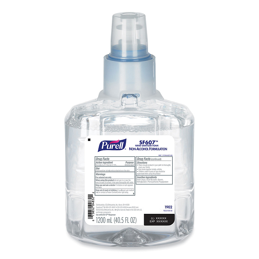 PURELL SF607 Instant Hand Sanitizer Foam, 1,200 mL Refill, Fragrance-Free, 2/Carton (190202)