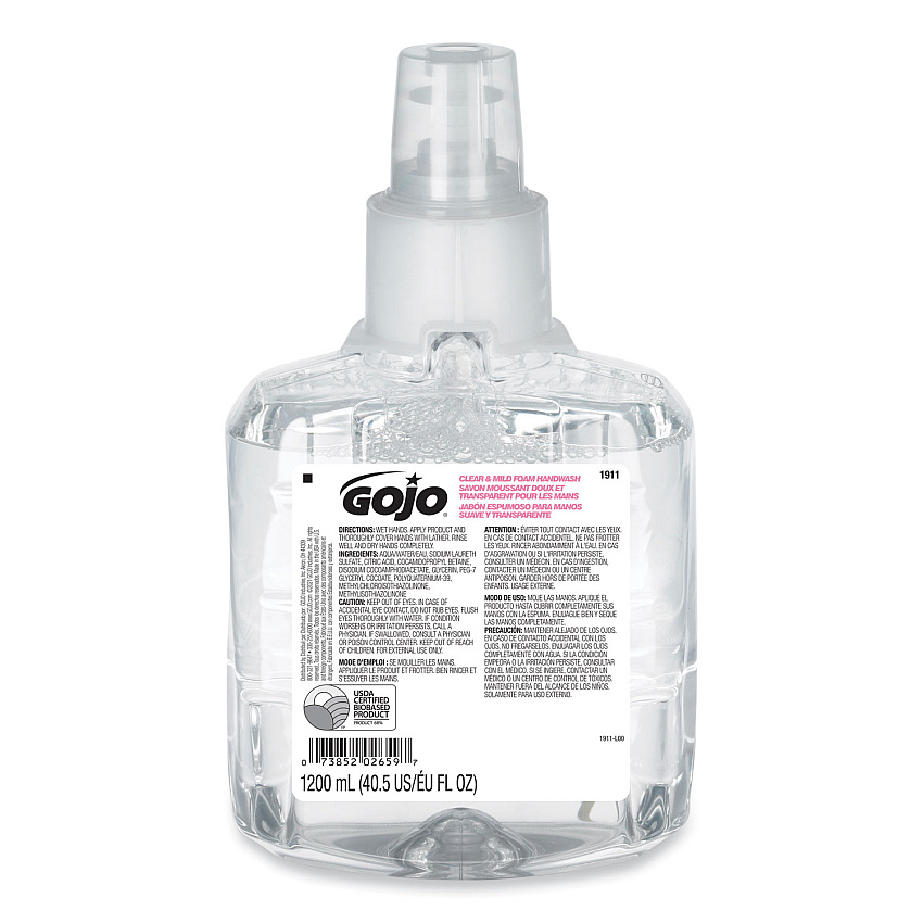 GOJO Clear and Mild Foam Handwash Refill, For LTX-12 Dispenser, Fragrance-Free, 1,200 mL (191102EA)