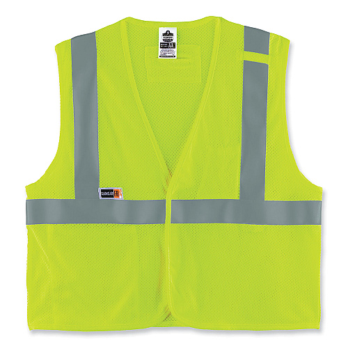 ergodyne GloWear 8263FRHL Class 2 FR Safety Economy Hook and Loop Vest, Modacrylic Mesh/Cotton, Large/X-Large, Lime (21865)