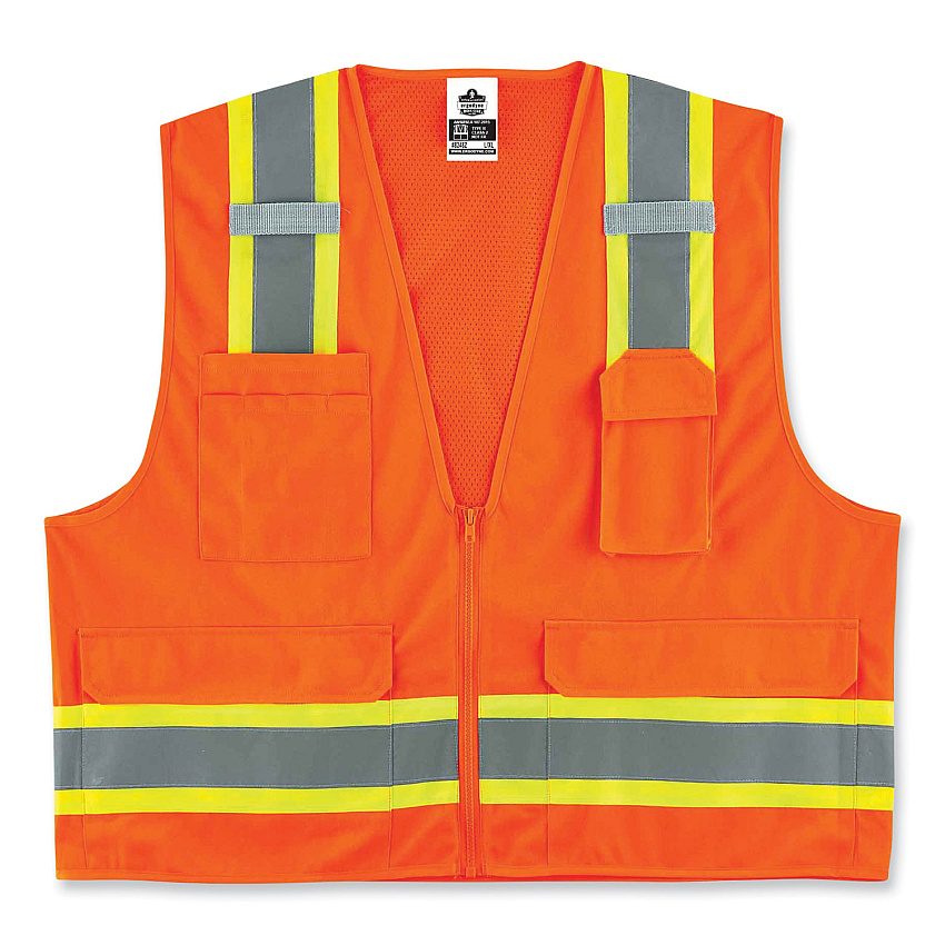 ergodyne GloWear 8248Z Class 2 Two-Tone Surveyors Zipper Vest, Polyester, 2X-Large/3X-Large, Orange (24067)