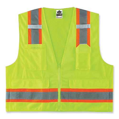 ergodyne GloWear 8248Z Class 2 Two-Tone Surveyors Zipper Vest, Polyester, 2X-Large/3X-Large, Lime (24077)