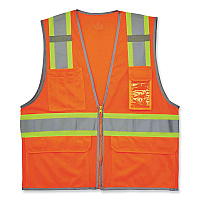 ergodyne GloWear 8246Z Class 2 Two-Tone Mesh Reflective Binding Zipper Vest, Polyester, Small/Medium, Orange (24133)