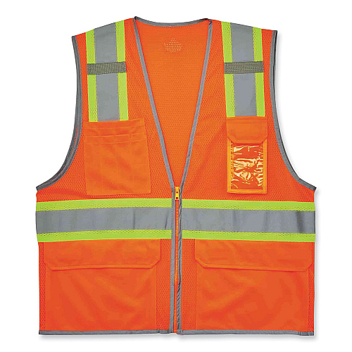 ergodyne GloWear 8246Z Class 2 Two-Tone Mesh Reflective Binding Zipper Vest, Polyester, Large/X-Large, Orange (24135)