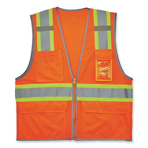 ergodyne GloWear 8246Z Class 2 Two-Tone Mesh Reflective Binding Zipper Vest, Polyester, 4X-Large/5X-Large, Orange (24139)