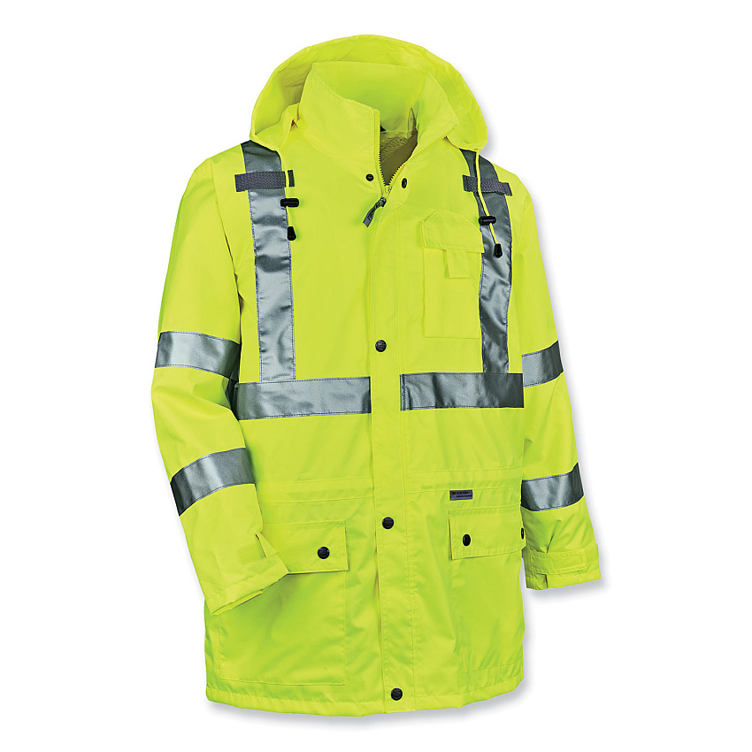 ergodyne GloWear 8365 Class 3 Hi-Vis Rain Jacket, Polyester, 5X-Large, Lime (24329)